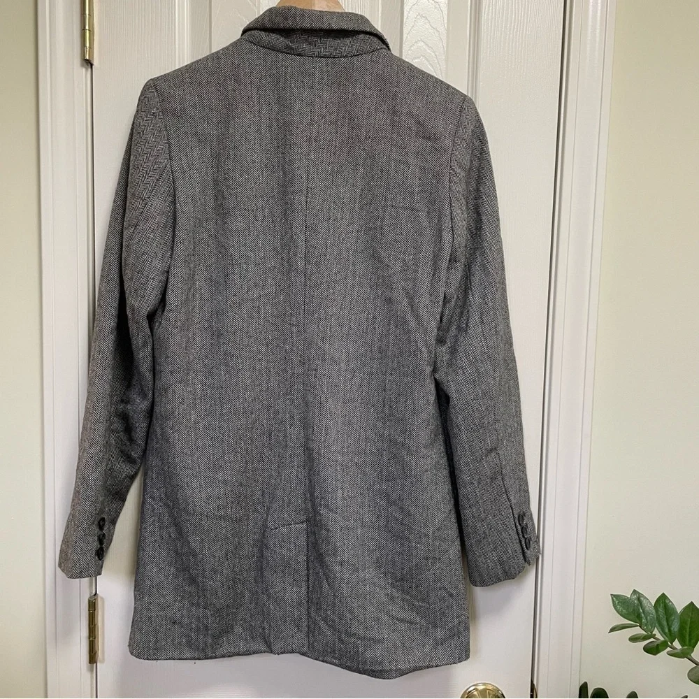 A New Day Women Gray Herringbone Single Breasted One Button Blazer Jacket 8